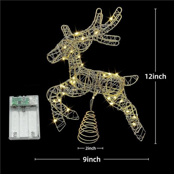 Lighted Reindeer Tree Topper - Battery Operated with 10 Warm Lights & Timer - Picture 2 of 8
